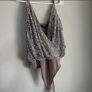 Express Shimmering Silver Sequin Top